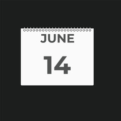 June 14 calendar reminder. 14 June daily calendar icon template. Calendar 14 June icon Design template. Vector illustration
