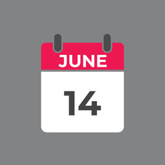 June 14 calendar reminder. 14 June daily calendar icon template. Calendar 14 June icon Design template. Vector illustration
