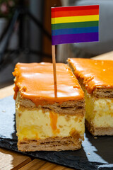 Celebration of the King birthday in Netherlands, tompoes or tompouce, iconic pastry in Netherlands...