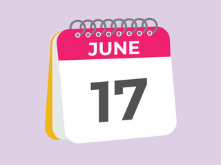 June 17 calendar reminder. 17 June daily calendar icon template. Calendar 17 June icon Design template. Vector illustration
