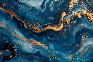 Hand painted background with mixed liquid blue and golden paints Classic blue color of the year 2020 Abstract fluid acrylic painting Marbled blue abstract background Liquid marble pattern 