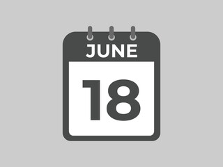 June 18 calendar reminder. 18 June daily calendar icon template. Calendar 18 June icon Design template. Vector illustration
