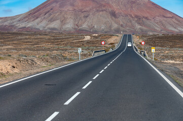 Montana Roja, driving car to north of Fuerteventura, Corralejo, Canary islands, Spain