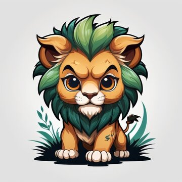 Cute Chibi Baby Lion King Emblem Suitable for Logo Mascat