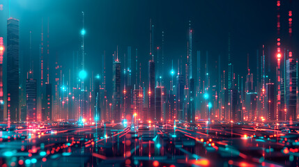 Futuristic smart night city with abstract dots and line connection