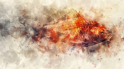 Abstract watercolor of the fish and loaves miracle, with textured effects