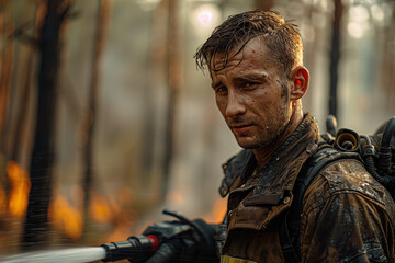 Obraz premium portrait of a uniformed firefighter at work