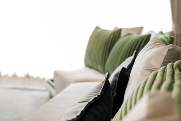 beautiful soft curshion pillow arrange set on white sofa house beautiful interior design ideas...
