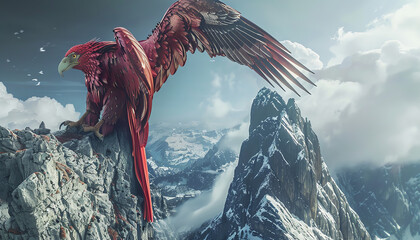 Blend the allure of Panoramic view Fashion trends with mythical creatures using CG 3D techniques Picture a sleek harpy in high-fashion garments - obrazy, fototapety, plakaty