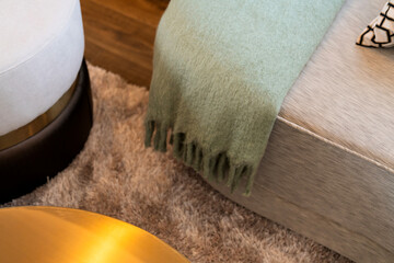 closeup topview of rug carpet on wooden floor home interior design creative ideas cocnept 