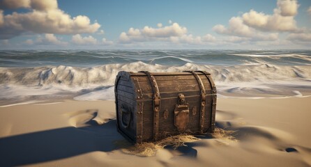 Fototapeta premium Vintage treasure chest on a deserted beach