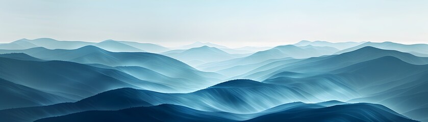 Misty mountain ranges constructed from digital brushstrokes in an abstract minimalist landscape design