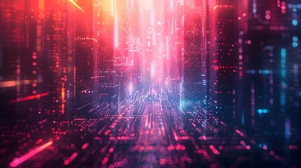 Neon Cityscape with Dystopian Futuristic Graphic Design Elements