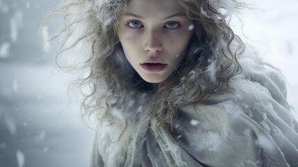 Fototapeta premium Mysterious woman in winter wonderland