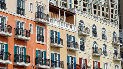 colorful houses in sunset town