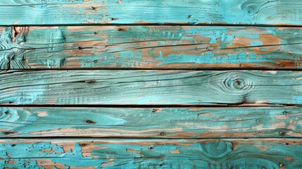 Vintage beach wood background - Old weathered wooden plank painted in turquoise or blue sea color 