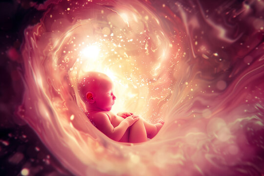 Child in womb, unborn little baby in utero of mother, development of human fetus during pregnancy, family planning pregnancy planning concept