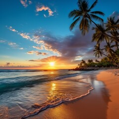 Breathtaking tropical sunset over a palm-fringed beach