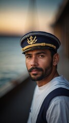 Obraz premium Portrait of the captain. Postcard for Sailor's Day.