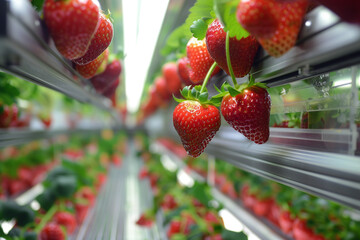 A vertical farm lab for strawberry with automatic lighting and watering