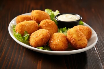 Delicious breaded fried cheese balls with dipping sauce