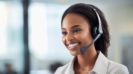 Smiling customer service representative with headset