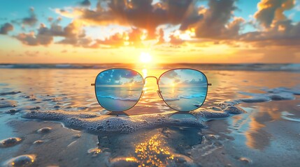 Capture the allure of the coastline through the lens of beach-inspired glasses as the sun gently...