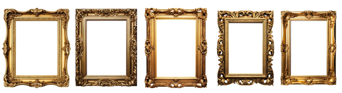 Set Of Gold Photo Frame, Gold Texture, Gothic Retro Style Illustration PNG Element Cut Out Transparent Isolated On White Background ,PNG File ,artwork Graphic Design.