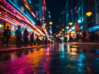 Neon Nights, A Glimpse into the Lively Cityscape, Radiant with Colorful Lights and Urban Life