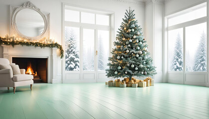 Beautiful large christmas room background with winter windows