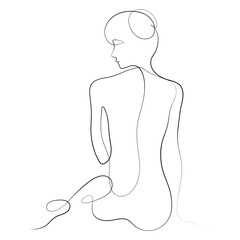 continuous line drawing of woman back looking sideways calligraphic style beauty minimalist concept