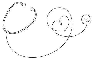 continuous line drawing of stethoscope and heart shape positive emotion minimalism