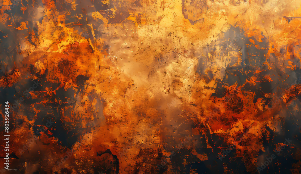 Poster an explosive abstract background radiating with fiery orange and gold tones, resembling a dynamic an