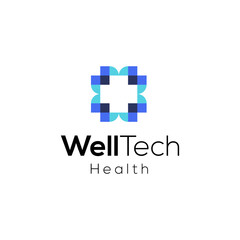 Pixel care logo concept, Health technology logo design vector template