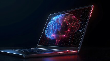 Stunning Visualization of AI Brain on Futuristic Laptop