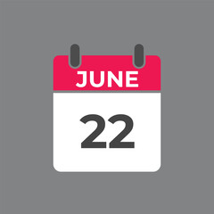 June 22 calendar reminder. 22 June daily calendar icon template. Calendar 22 June icon Design template. Vector illustration
