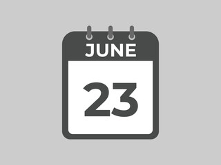 June 23 calendar reminder. 23 June daily calendar icon template. Calendar 23 June icon Design template. Vector illustration
