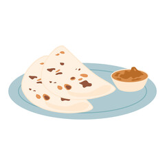 Roti Parata or Roti canai with lamb curry sauce - popular Malaysian breakfast.eps