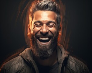 Joyful bearded man laughing