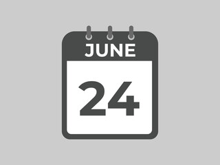 June 24 calendar reminder. 24 June daily calendar icon template. Calendar 24 June icon Design template. Vector illustration
