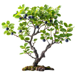 Obraz premium A small tree with green leaves and black berries