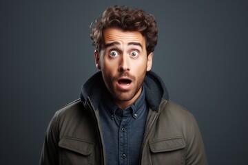 Fototapeta premium Surprised man with curly hair and beard