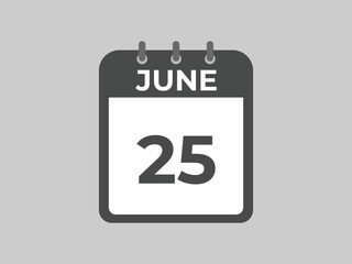 June 25 calendar reminder. 25 June daily calendar icon template. Calendar 25 June icon Design template. Vector illustration
