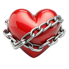 Red heart in chains closeup on a background of dirty old wall