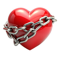 Red heart in chains closeup on a background of dirty old wall