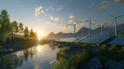 A futuristic energy grid powered by renewable sources such as solar and wind, reducing carbon...