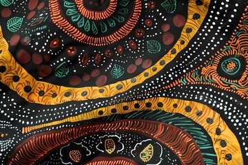 Detailed and colorful aboriginal dot painting, showcasing traditional patterns and cultural artwork from indigenous communities.