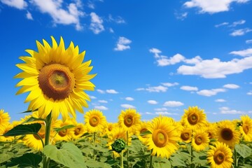 Fototapeta premium Vibrant sunflower field under a blue sky