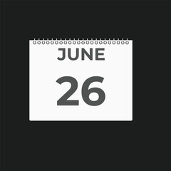 June 26 calendar reminder. 26 June daily calendar icon template. Calendar 26 June icon Design template. Vector illustration
