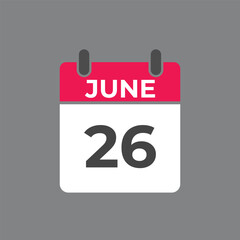 June 26 calendar reminder. 26 June daily calendar icon template. Calendar 26 June icon Design template. Vector illustration
